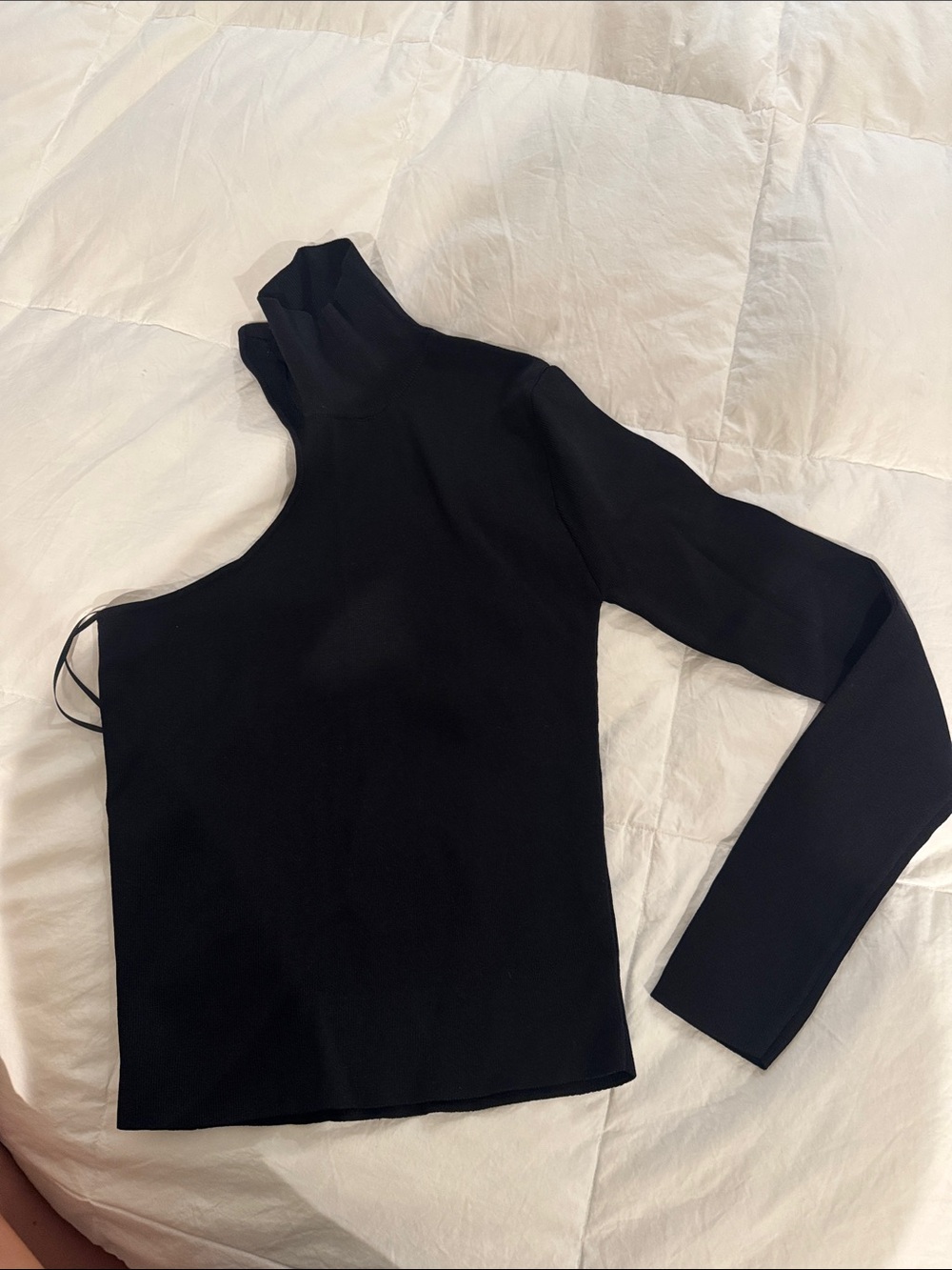 Zara Black Asymmetric One-Shoulder Turtleneck Top